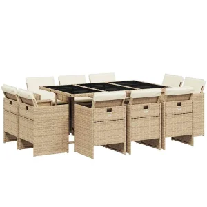 11-delige Tuinset met kussens poly rattan beige 11-delige Tuinset met kussens poly rattan beige