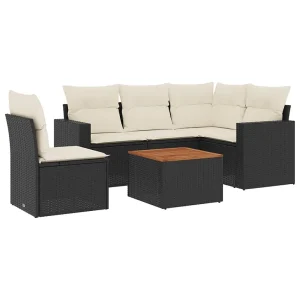 6-delige Loungeset met kussens poly rattan zwart 6-delige Loungeset met kussens poly rattan zwart
