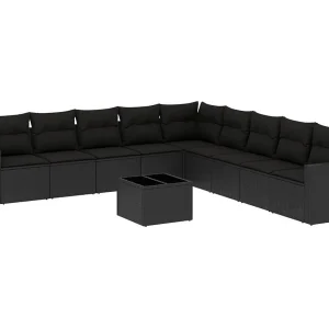 10-delige Loungeset met kussens poly rattan zwart 10-delige Loungeset met kussens poly rattan zwart