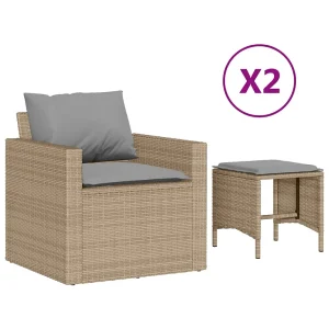 4-delige Loungeset met kussens poly rattan beige 4-delige Loungeset met kussens poly rattan beige