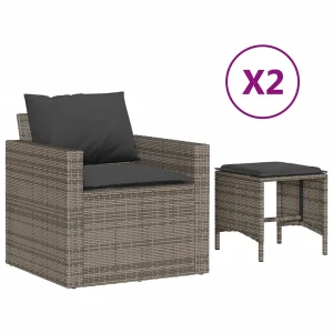 4-delige Loungeset met kussens poly rattan grijs 4-delige Loungeset met kussens poly rattan grijs