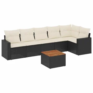 7-delige Loungeset met kussens poly rattan zwart 7-delige Loungeset met kussens poly rattan zwart