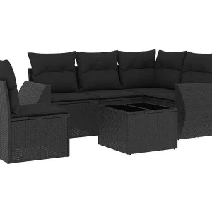 6-delige Loungeset met kussens poly rattan zwart 6-delige Loungeset met kussens poly rattan zwart
