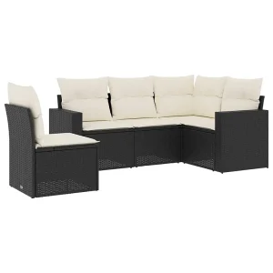 5-delige Loungeset met kussens poly rattan zwart 5-delige Loungeset met kussens poly rattan zwart