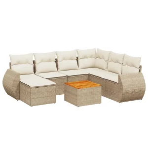 8-delige Loungeset met kussens poly rattan beige 8-delige Loungeset met kussens poly rattan beige