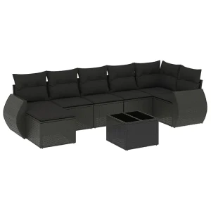 8-delige Loungeset met kussens poly rattan zwart 8-delige Loungeset met kussens poly rattan zwart