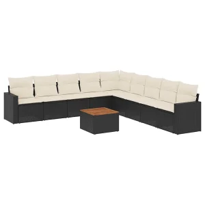 10-delige Loungeset met kussens poly rattan zwart 10-delige Loungeset met kussens poly rattan zwart