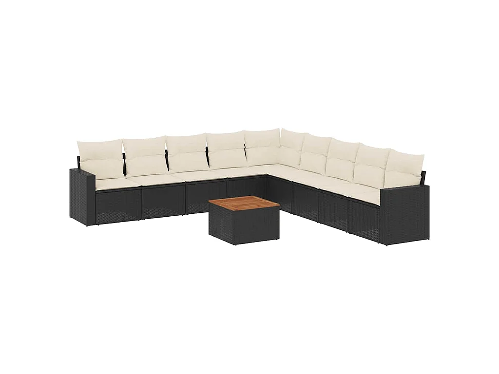 10-delige Loungeset met kussens poly rattan zwart