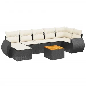 8-delige Loungeset met kussens poly rattan zwart 8-delige Loungeset met kussens poly rattan zwart