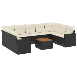 10-delige Loungeset met kussens poly rattan zwart 10-delige Loungeset met kussens poly rattan zwart