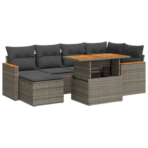 7-delige Loungeset met kussens poly rattan acacia grijs 7-delige Loungeset met kussens poly rattan acacia grijs