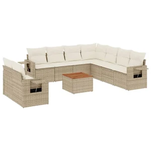 10-delige Loungeset met kussens poly rattan beige 10-delige Loungeset met kussens poly rattan beige