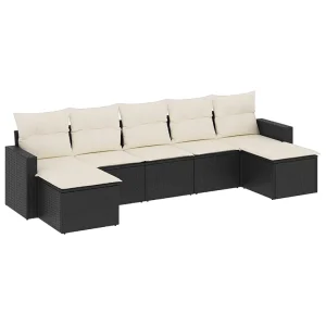 7-delige Loungeset met kussens poly rattan zwart 7-delige Loungeset met kussens poly rattan zwart