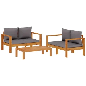 3-delige Loungeset met kussens massief acaciahout 3-delige Loungeset met kussens massief acaciahout