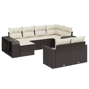 10-delige Loungeset met kussens poly rattan zwart 10-delige Loungeset met kussens poly rattan zwart