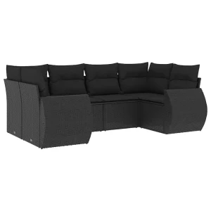 6-delige Loungeset met kussens poly rattan zwart 6-delige Loungeset met kussens poly rattan zwart