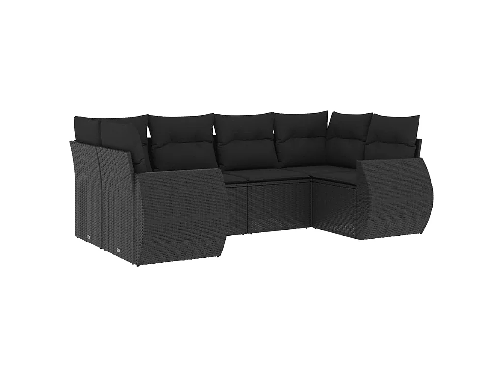 6-delige Loungeset met kussens poly rattan zwart