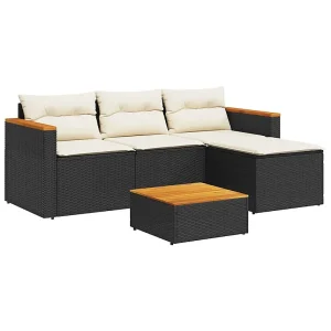 3-delige Loungeset met kussens poly rattan zwart 3-delige Loungeset met kussens poly rattan zwart
