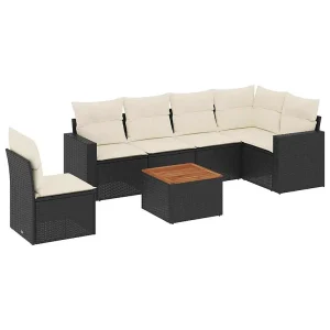 7-delige Loungeset met kussens poly rattan zwart 7-delige Loungeset met kussens poly rattan zwart