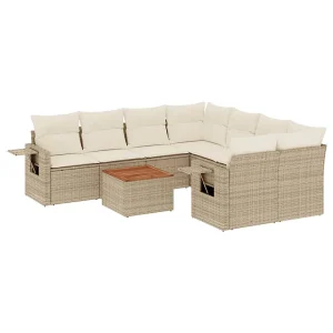 9-delige Loungeset met kussens poly rattan beige 9-delige Loungeset met kussens poly rattan beige