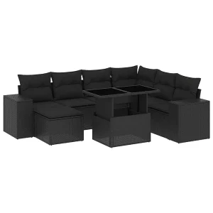 8-delige Loungeset met kussens poly rattan zwart 8-delige Loungeset met kussens poly rattan zwart
