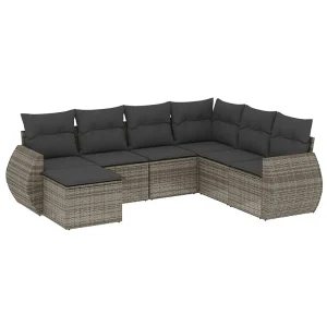 7-delige Loungeset met kussens poly rattan grijs 7-delige Loungeset met kussens poly rattan grijs