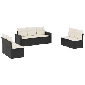 7-delige Loungeset met kussens poly rattan zwart 7-delige Loungeset met kussens poly rattan zwart