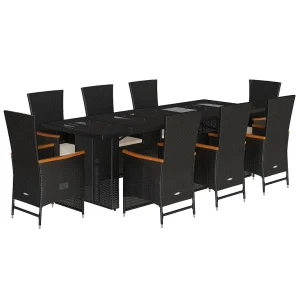 9-delige Tuinset poly rattan zwart