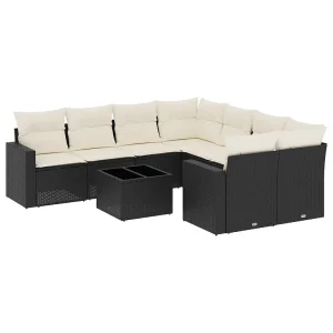 9-delige Loungeset met kussens poly rattan zwart 9-delige Loungeset met kussens poly rattan zwart