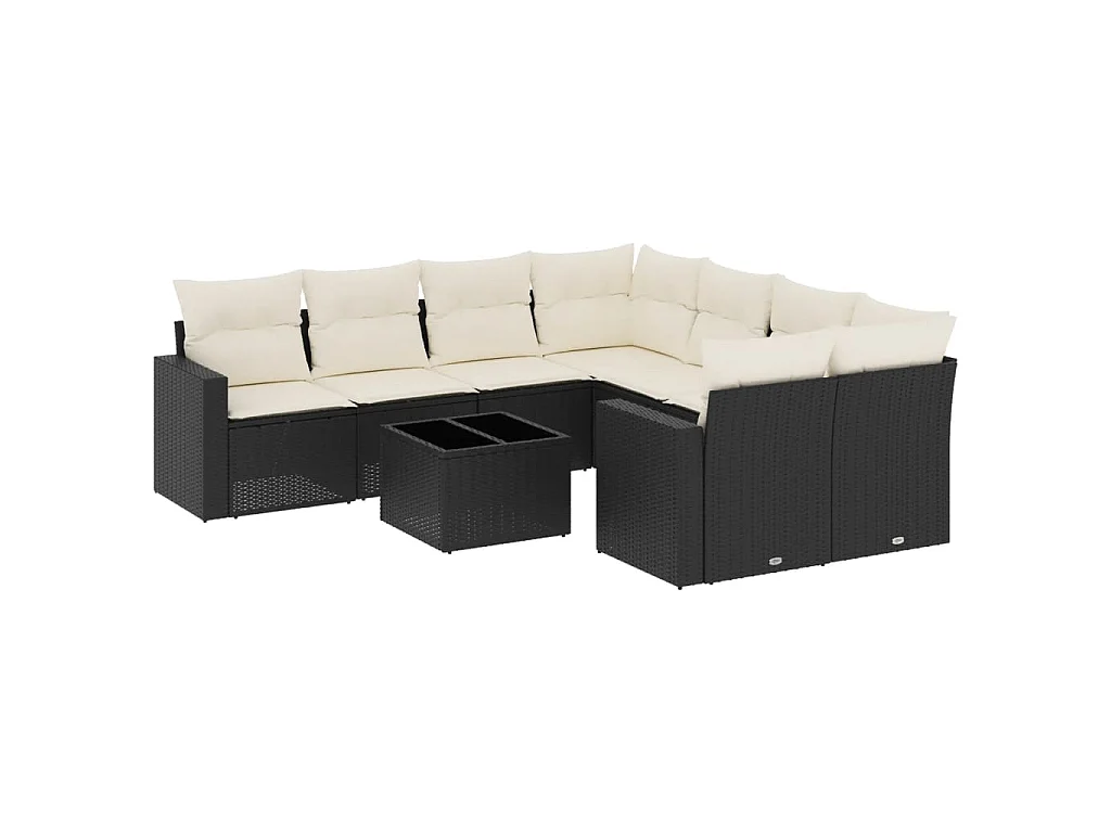 9-delige Loungeset met kussens poly rattan zwart