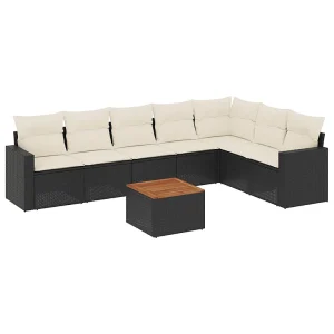 8-delige Loungeset met kussens poly rattan zwart 8-delige Loungeset met kussens poly rattan zwart