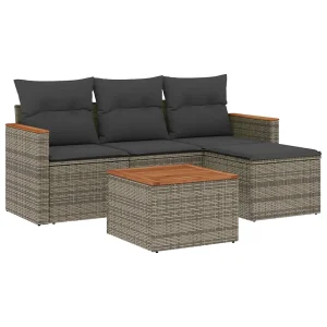 5-delige Loungeset met kussens poly rattan grijs 5-delige Loungeset met kussens poly rattan grijs