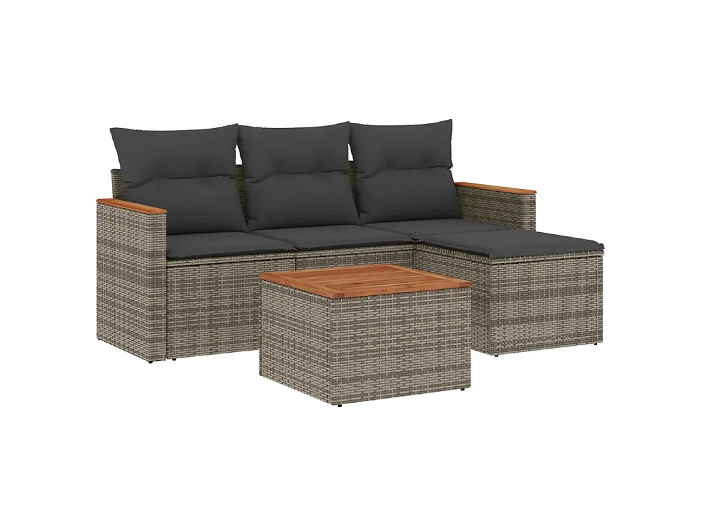 5-delige Loungeset met kussens poly rattan grijs