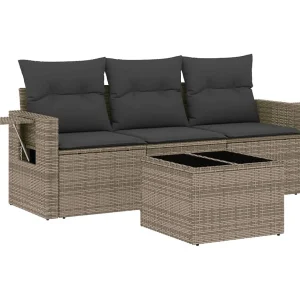4-delige Loungeset met kussens poly rattan grijs