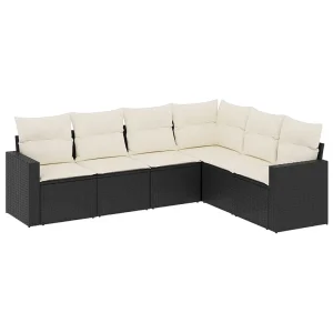 6-delige Loungeset met kussens poly rattan zwart 6-delige Loungeset met kussens poly rattan zwart