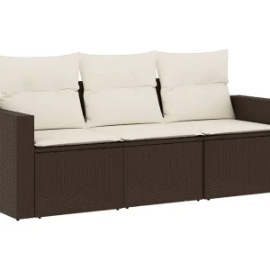 3-delige Loungeset met kussens poly rattan bruin 3-delige Loungeset met kussens poly rattan bruin