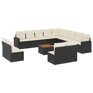 14-delige Loungeset met kussens poly rattan zwart 14-delige Loungeset met kussens poly rattan zwart