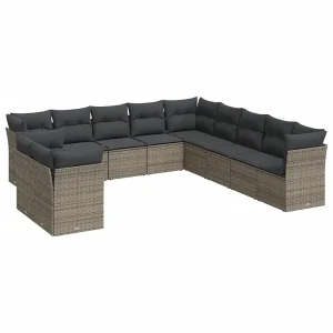 11-delige Loungeset met kussens poly rattan grijs 11-delige Loungeset met kussens poly rattan grijs