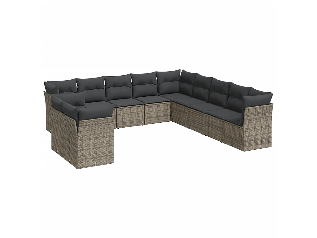 11-delige Loungeset met kussens poly rattan grijs
