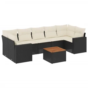 8-delige Loungeset met kussens poly rattan zwart 8-delige Loungeset met kussens poly rattan zwart