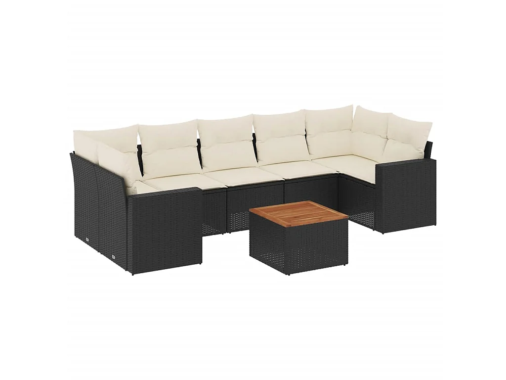 8-delige Loungeset met kussens poly rattan zwart