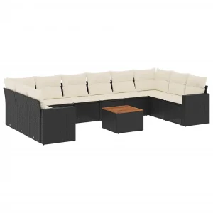 11-delige Loungeset met kussens poly rattan zwart 11-delige Loungeset met kussens poly rattan zwart