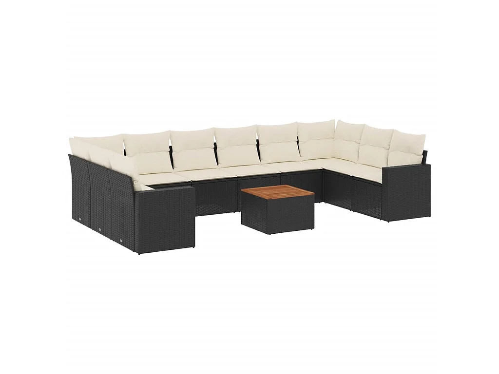 11-delige Loungeset met kussens poly rattan zwart