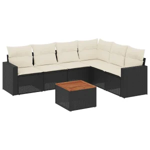 7-delige Loungeset met kussens poly rattan zwart 7-delige Loungeset met kussens poly rattan zwart