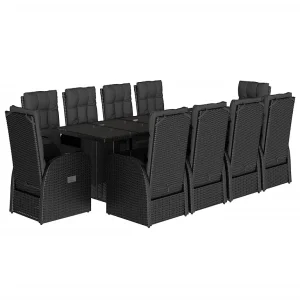 11-delige Tuinset met kussens poly rattan zwart 11-delige Tuinset met kussens poly rattan zwart