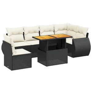 7-delige Loungeset met kussens poly rattan zwart 7-delige Loungeset met kussens poly rattan zwart