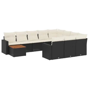 11-delige Loungeset met kussens poly rattan zwart 11-delige Loungeset met kussens poly rattan zwart