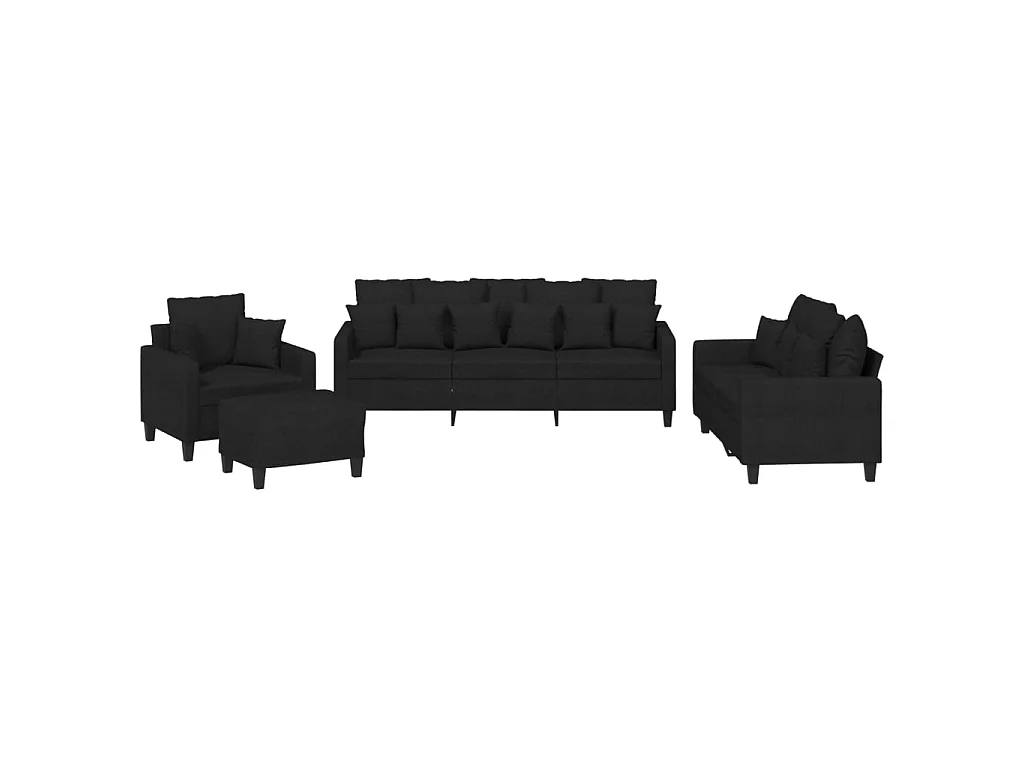 4-delige Loungeset met kussens stof zwart