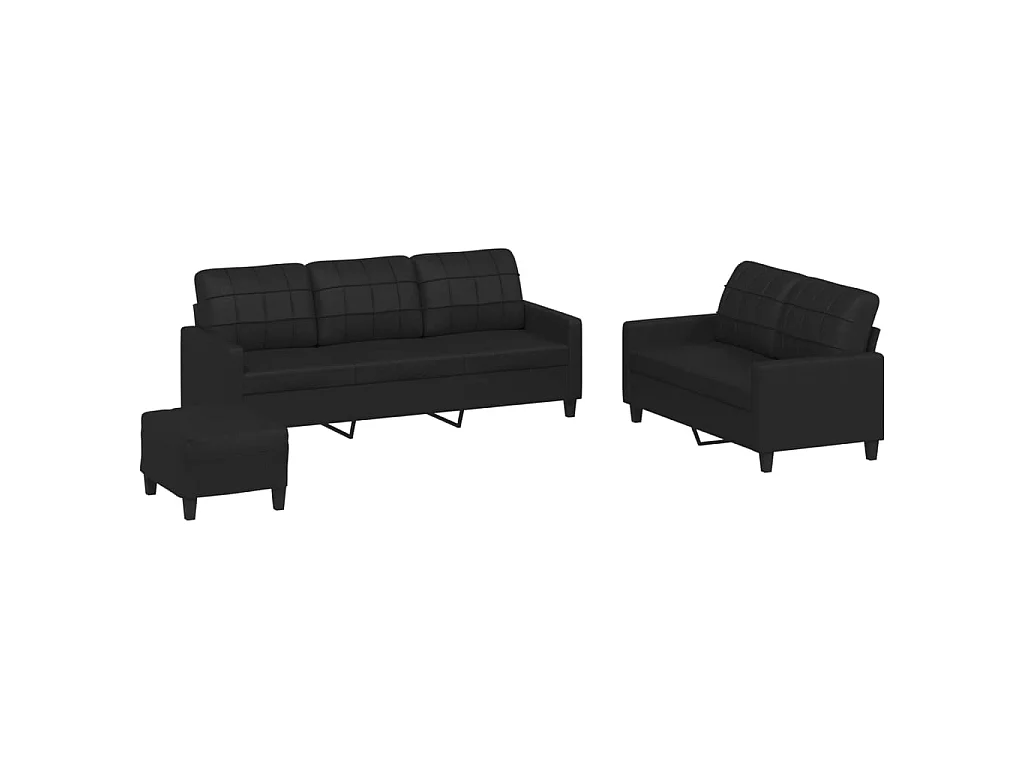 3-delige Loungeset met kussens kunstleer zwart