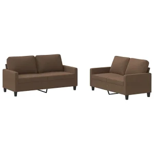 2-delige Loungeset met kussens stof bruin 2-delige Loungeset met kussens stof bruin